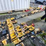 Over 100 people stopped by Erik Berbenuik&rsquo;s Langford home to pick up and take home one of nearly 150 Tonka trucks from his yard. (Courtesy of Erik Berbenuik)